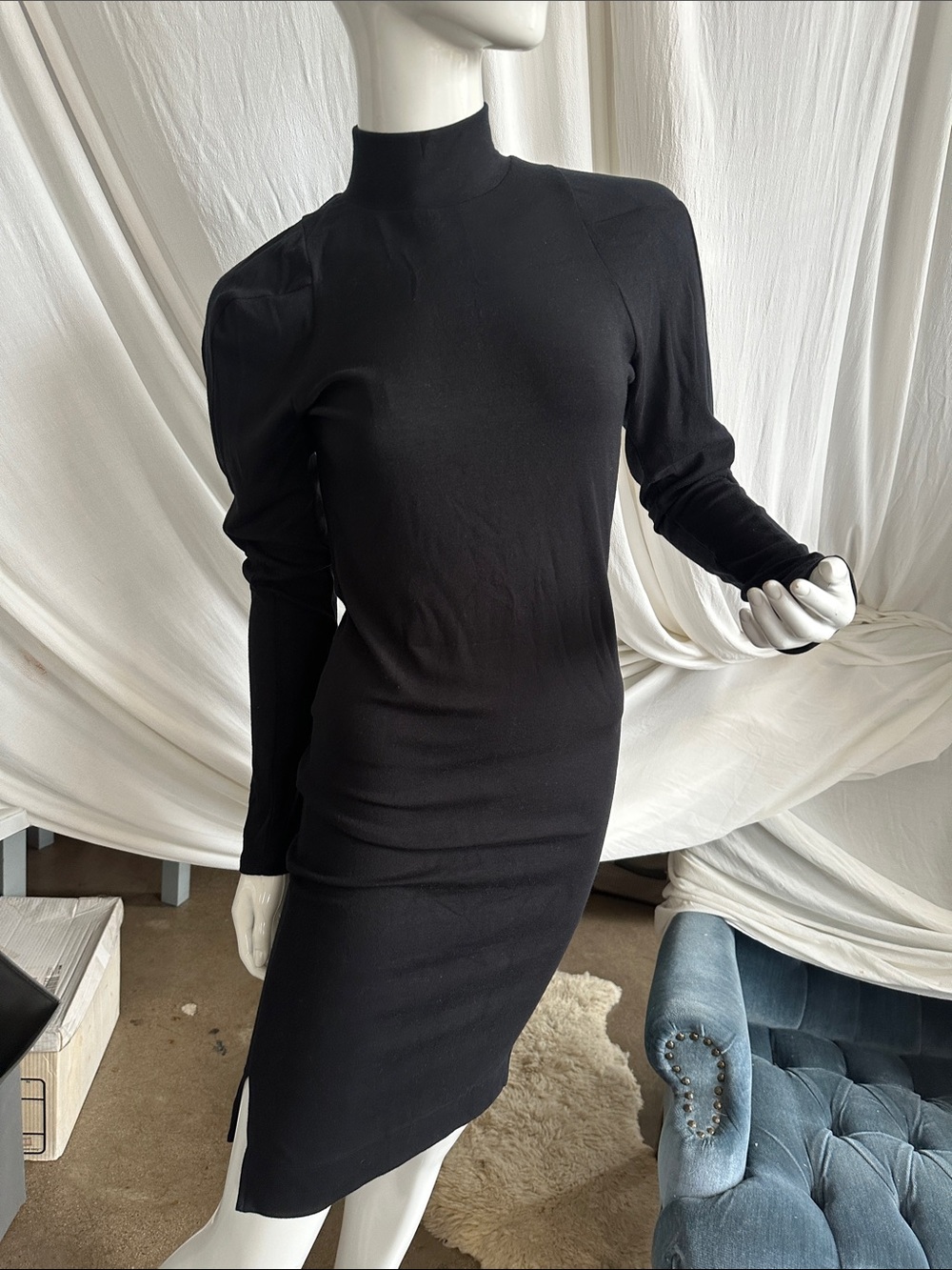 Heavy knit soft yarn Fall tailored dress one of a kind Mock Neck
